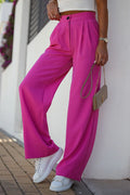 Pantalon femme style palazzo couleur rose vif taille haute coupe fluide confortable occasion多种多様 femme