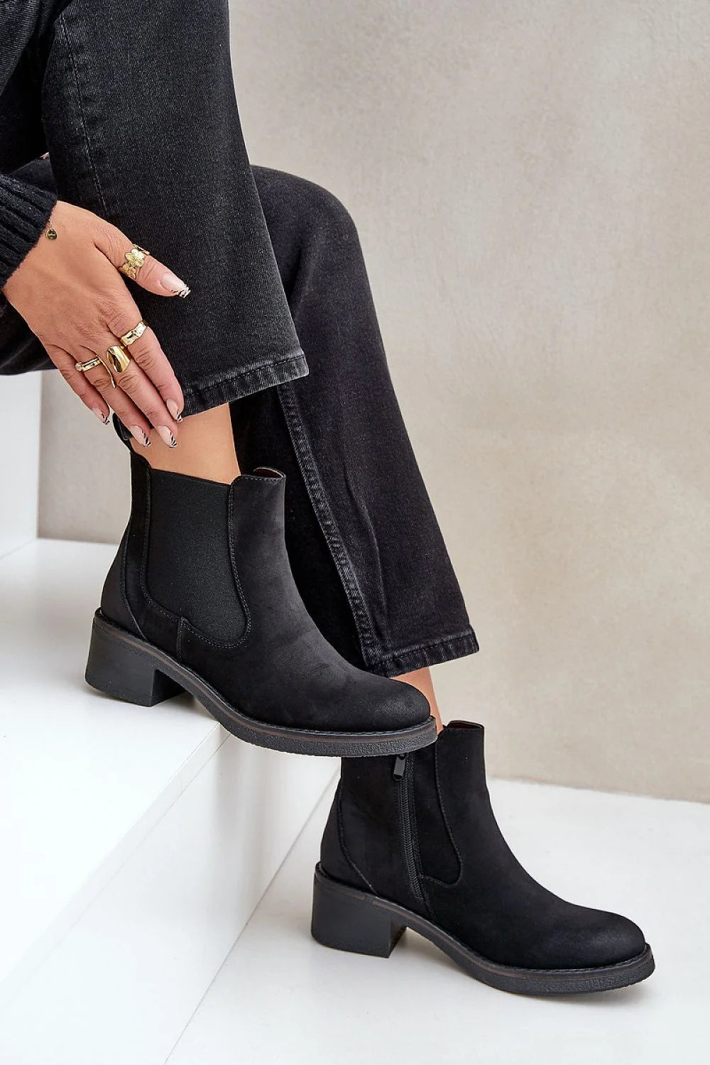 Bottines femelles Jodhpur Step in style cuir suédé écolo talons bas bout rond fermeture éclair