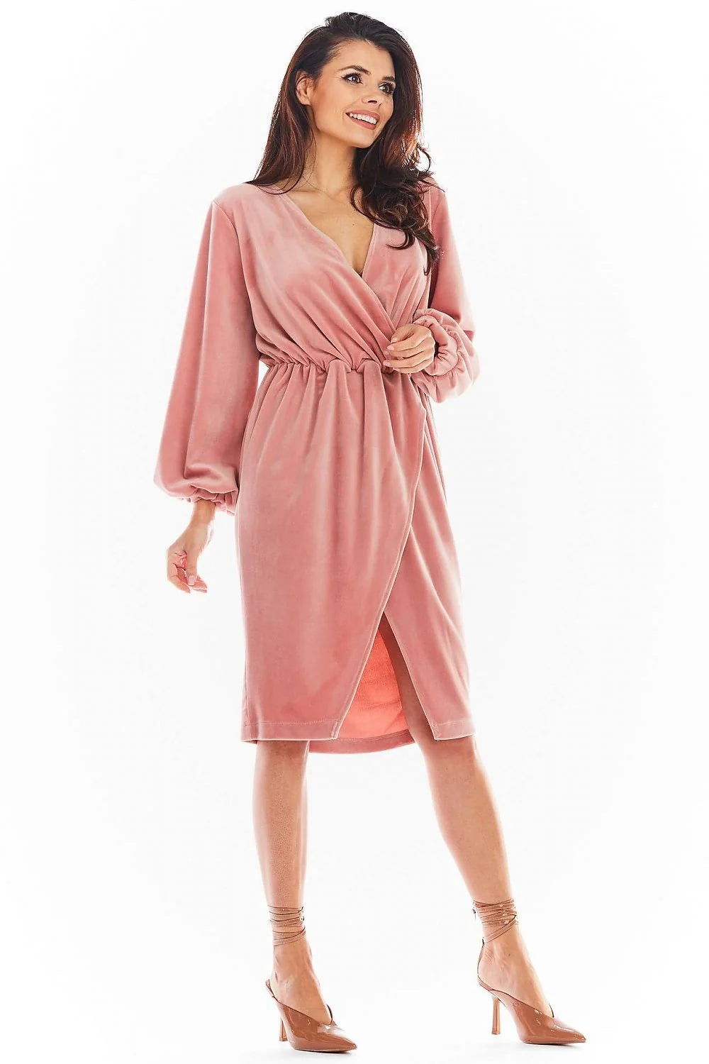 Robe de soirée élégante style portefeuille manches longues en velours élastique couleur noire taille ajustable pour femmes occasion formelle