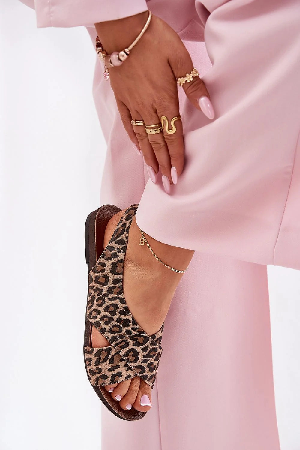 Sandales femmes motif léopard cuir doux confort style audacieux talon plat sandales été tendance