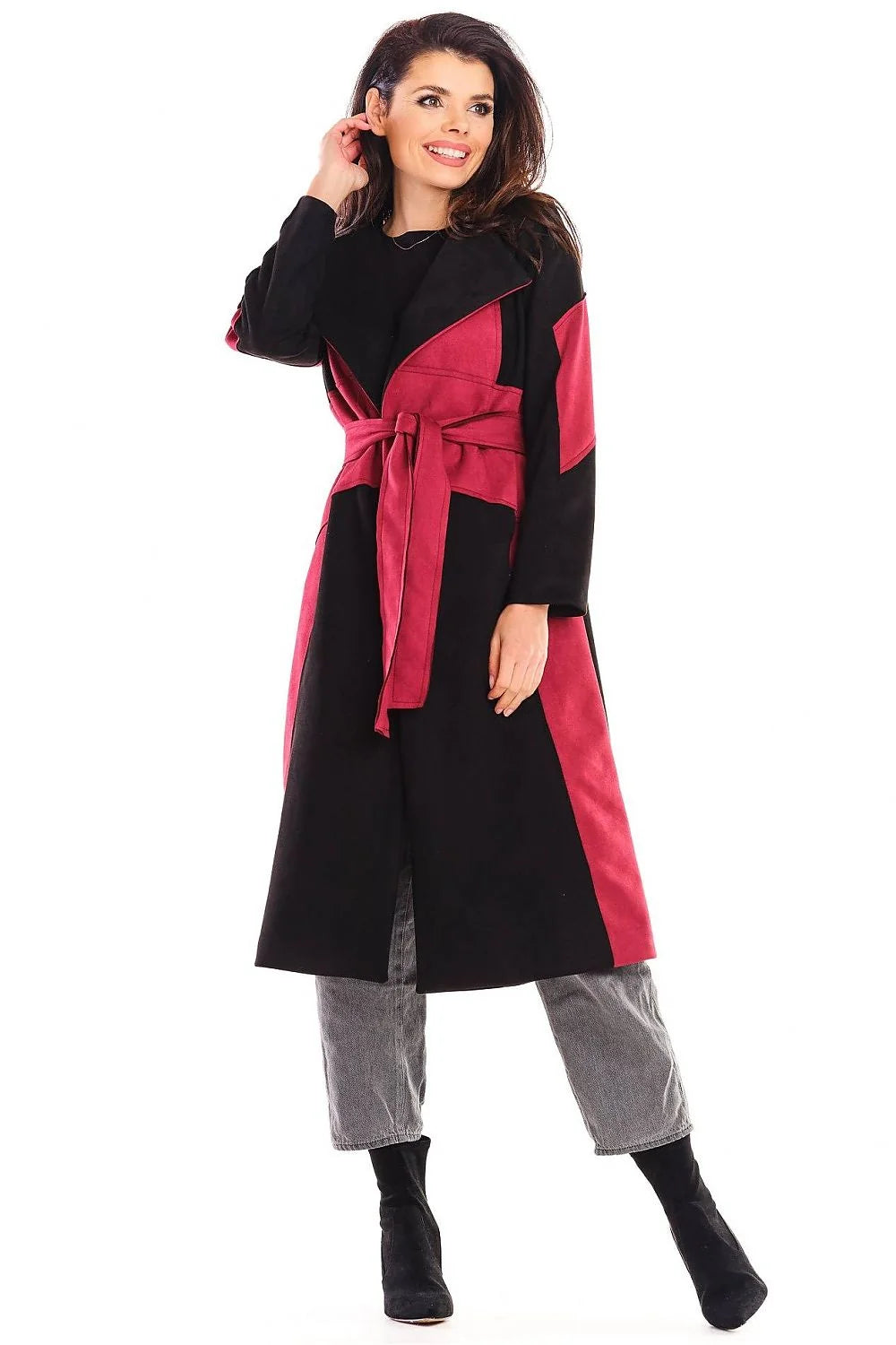 Manteau femme mi-long imitation daim élégant ceinture ajustable kaki beige style moderne automne