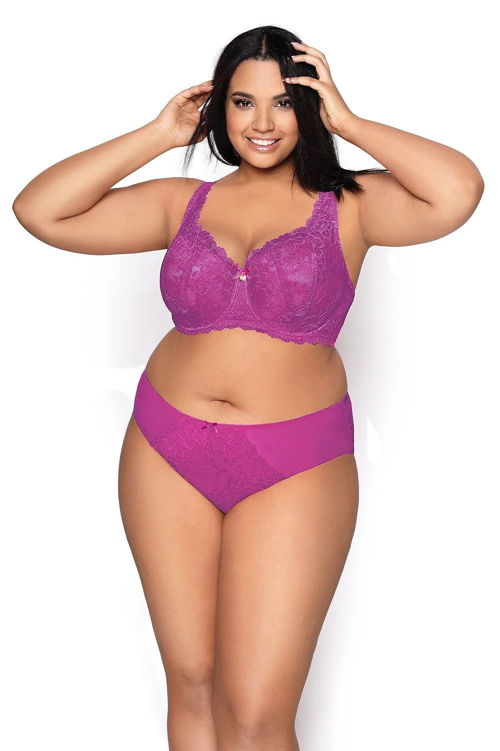 Soutien-gorge rembourré Mat dentelle florale violet vif tailles grandes balconnet bretelles larges armature soutien optimal lingerie élégante femme