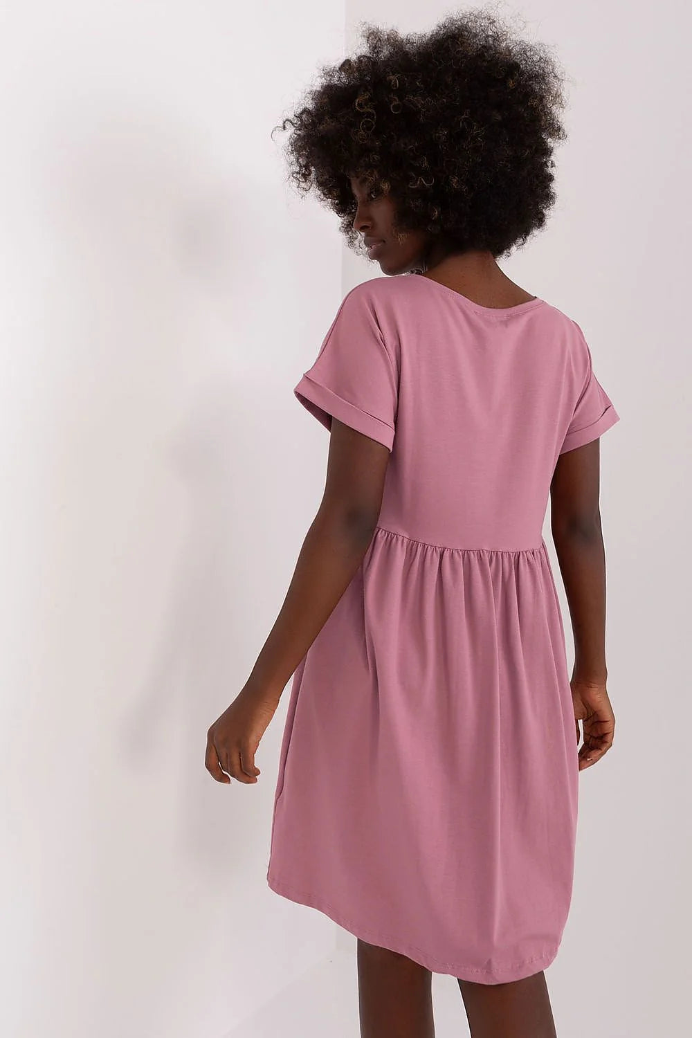 Robe trapèze Femme rose pastel manches courtes col rond coupe ample matériau doux confortable polyvalente