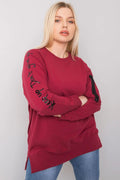 Sweatshirt ample en coton bordeaux décontracté streetwear avec poche zippée et inscription originale femme
