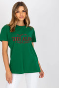 T-shirt Fancy pour femme vert profond imprimé THE ALPS France Italy montagnes graphique manches courtes col rond coton élasthanne