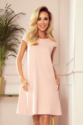 Robe de jour élégante Numoco rose pâle sans manches trapeze matériau doux polyester elasthanne femme occasionnels semi-formels