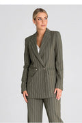 Veste blazer à manches longues double boutonnage style professionnel vert olive rayures blanches femme taille ajustable