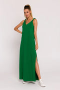 Robe de jour Moe longue sans manches en V vert vif fente latérale élégante summer style femme