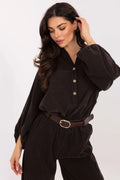 chemisier élégant décontracté femme polyester léger confortable manches bouffantes décolleté coeur col délicat boutonnage longueur standard uni lisse