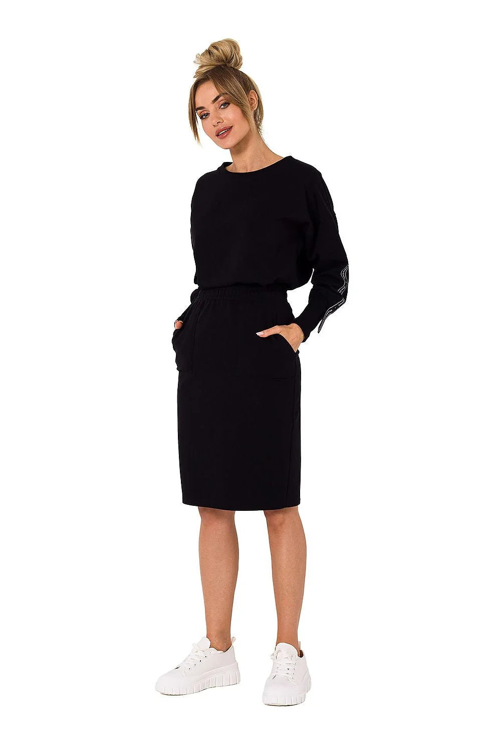Jupe crayon femme moderne épurée couleur verte vif tissu coton élastane taille élastique poches avant genoux slim look urban décontracté
