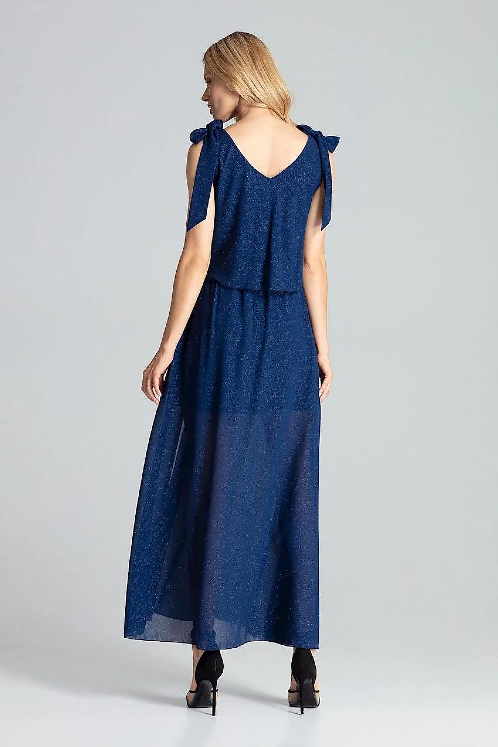 robe soirée longue rouge vif élégante cocktail polyester stretch col V profond sans manches taille élastiquée fente latérale