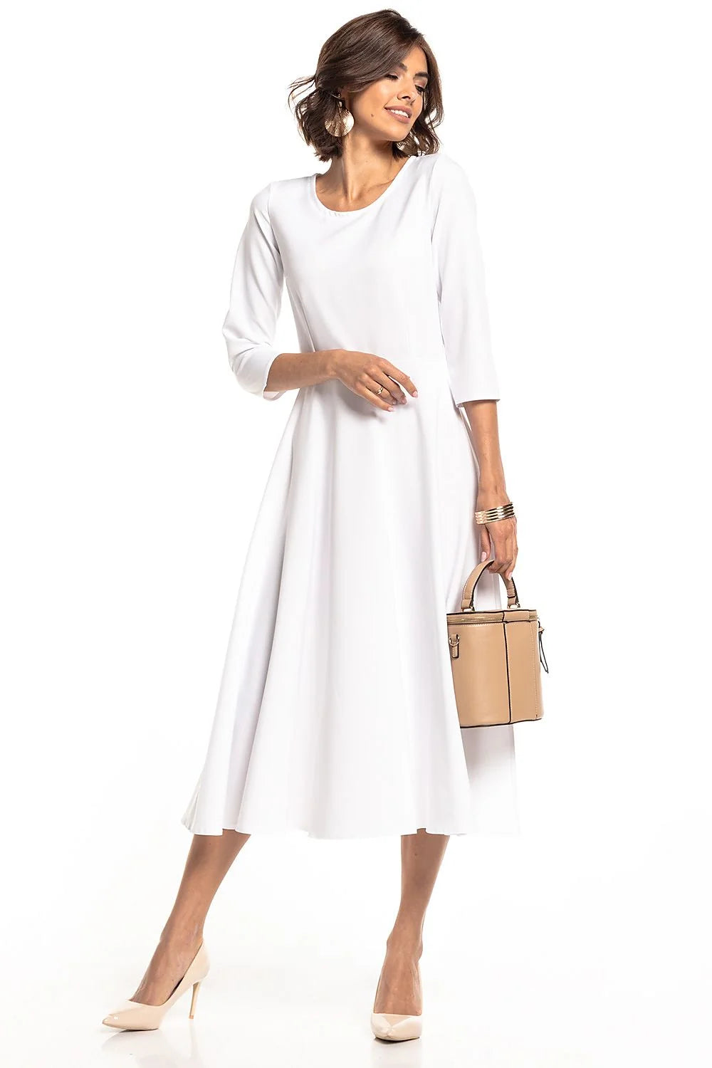 Robe élégante femme polyester élasthanne vert foncé ajustable mi-longue silhouette raffinée mode intemporelle