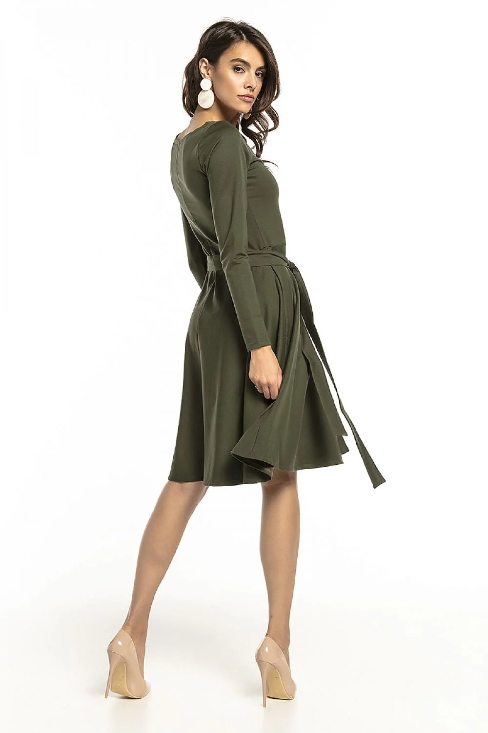 robe patineuse bleu roi femme manches longues encolure ronde taille cintrée jupe évasée plis volume tissu doux extensible coton élasthanne