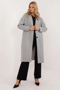Manteau Och Bella pour femmes, design classique, couleur gris clair, coupe droite, laine mélangée, boutons foncés, poches latérales, doublure intérieure, manches longues, style intemporel, confort optimal, occasion versatile, vêtement élégant