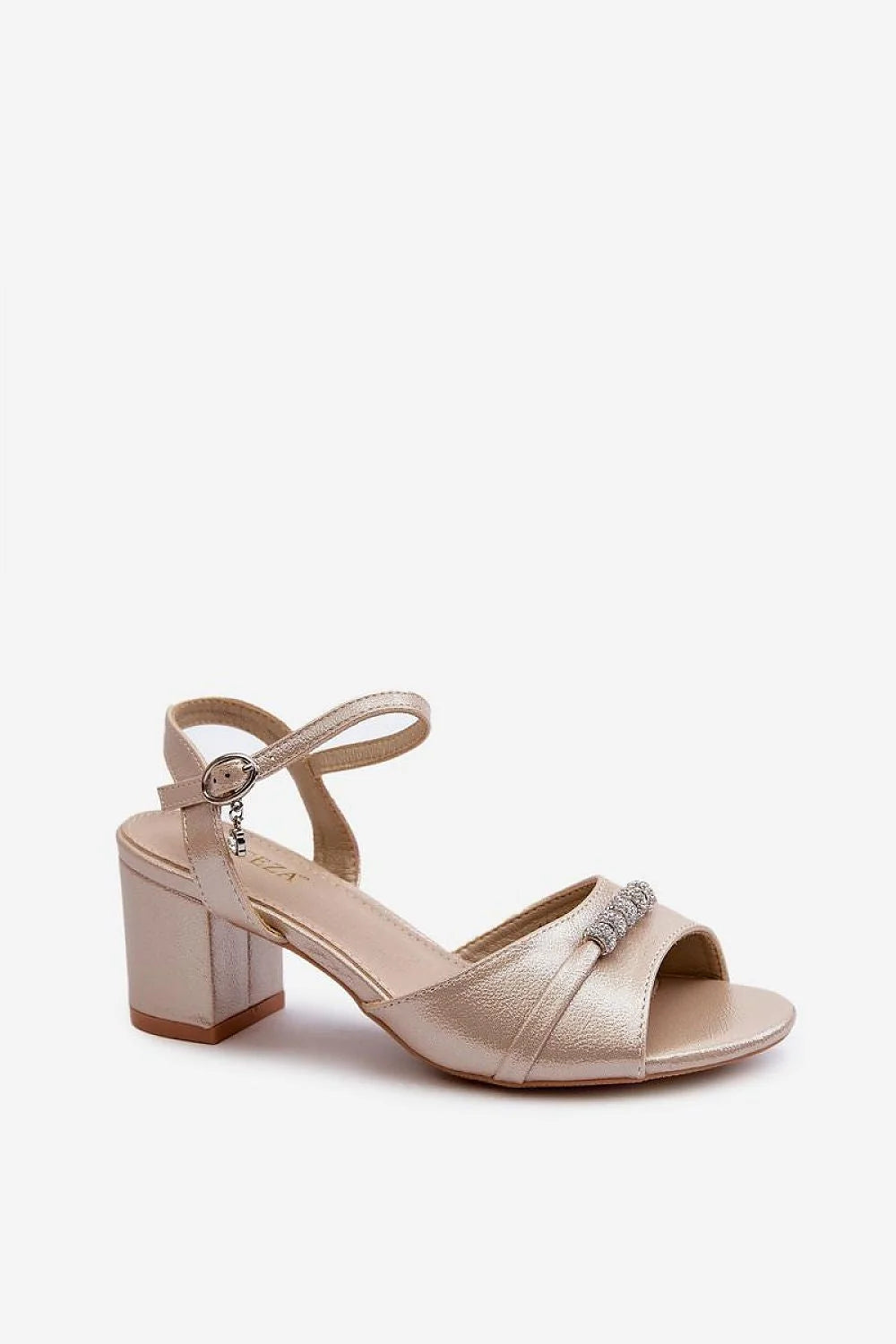 Sandales à talons femmes Vinceza design élégant moderne cuir synthétique champagne doré talon bloc 6.5cm lanières strass boucle métal