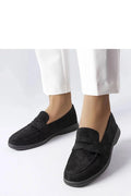 Mocassins femme en daim noir cuir pleine fleur design classique bandes horizontales coupe ajustée confort durable