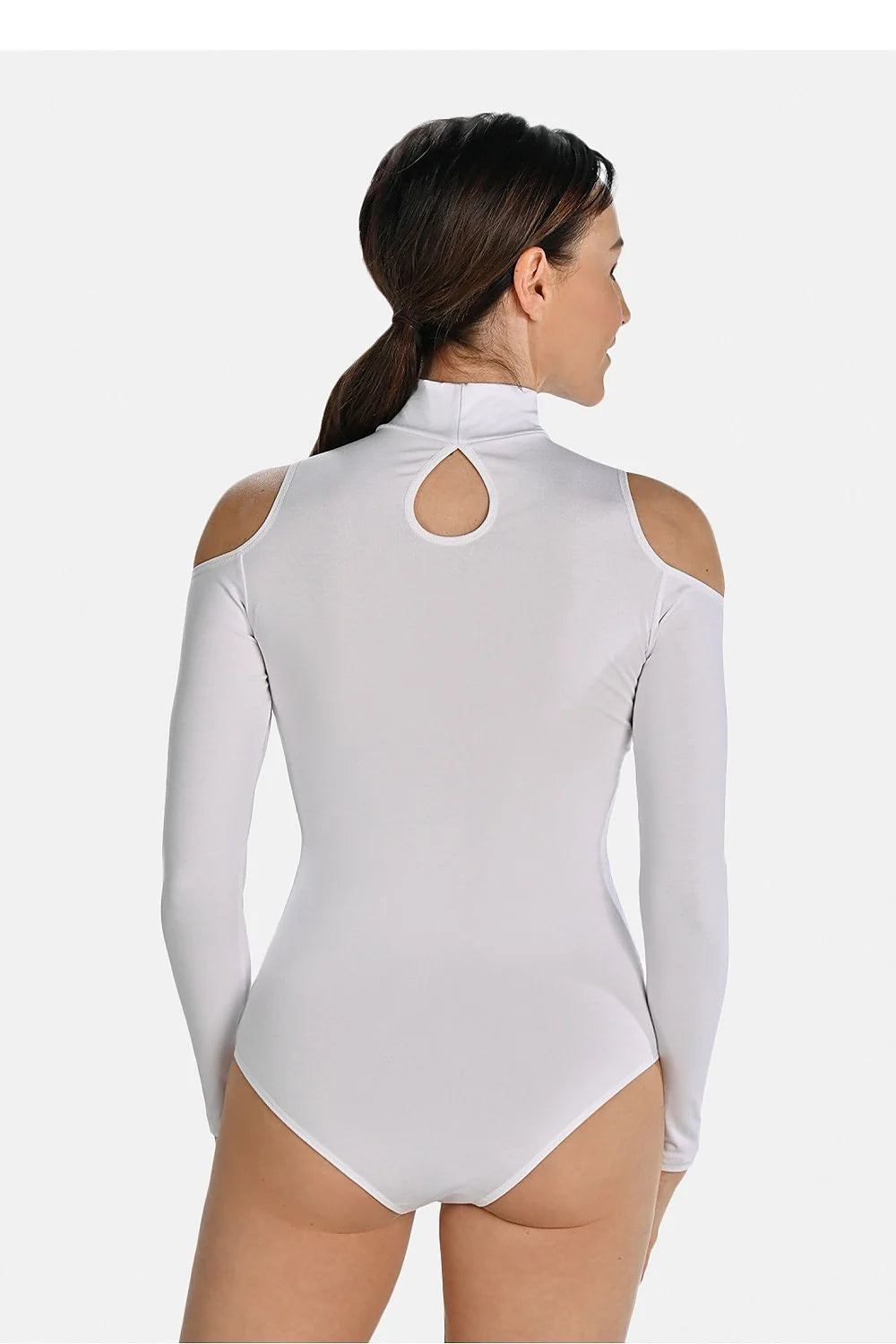 Body féminin élégant moderne avec découpes épaules col montant manches longues tissu doux extensible femme