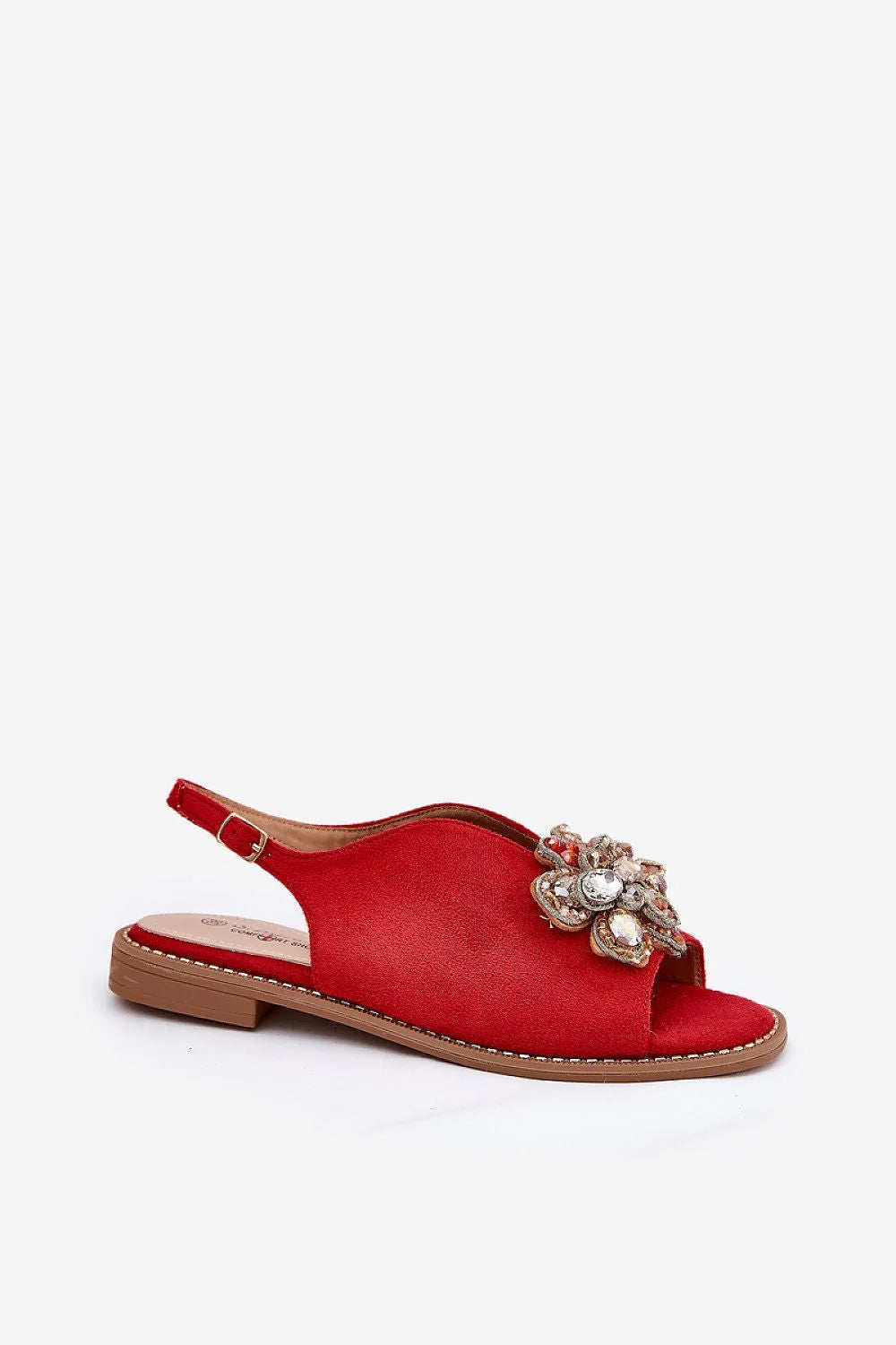 Sandales pour femmes style élégant design asymétrique talon plat suédine écologique fleur décorative confort jour et soir