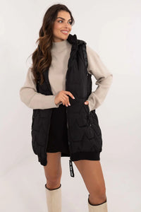 Gilet matelassé sans manches pour femme, coupe longue, col roulé, poches zippées, isolation thermique, style urbain, couleur noire, occasion quotidienne, automne-hiver-printemps
