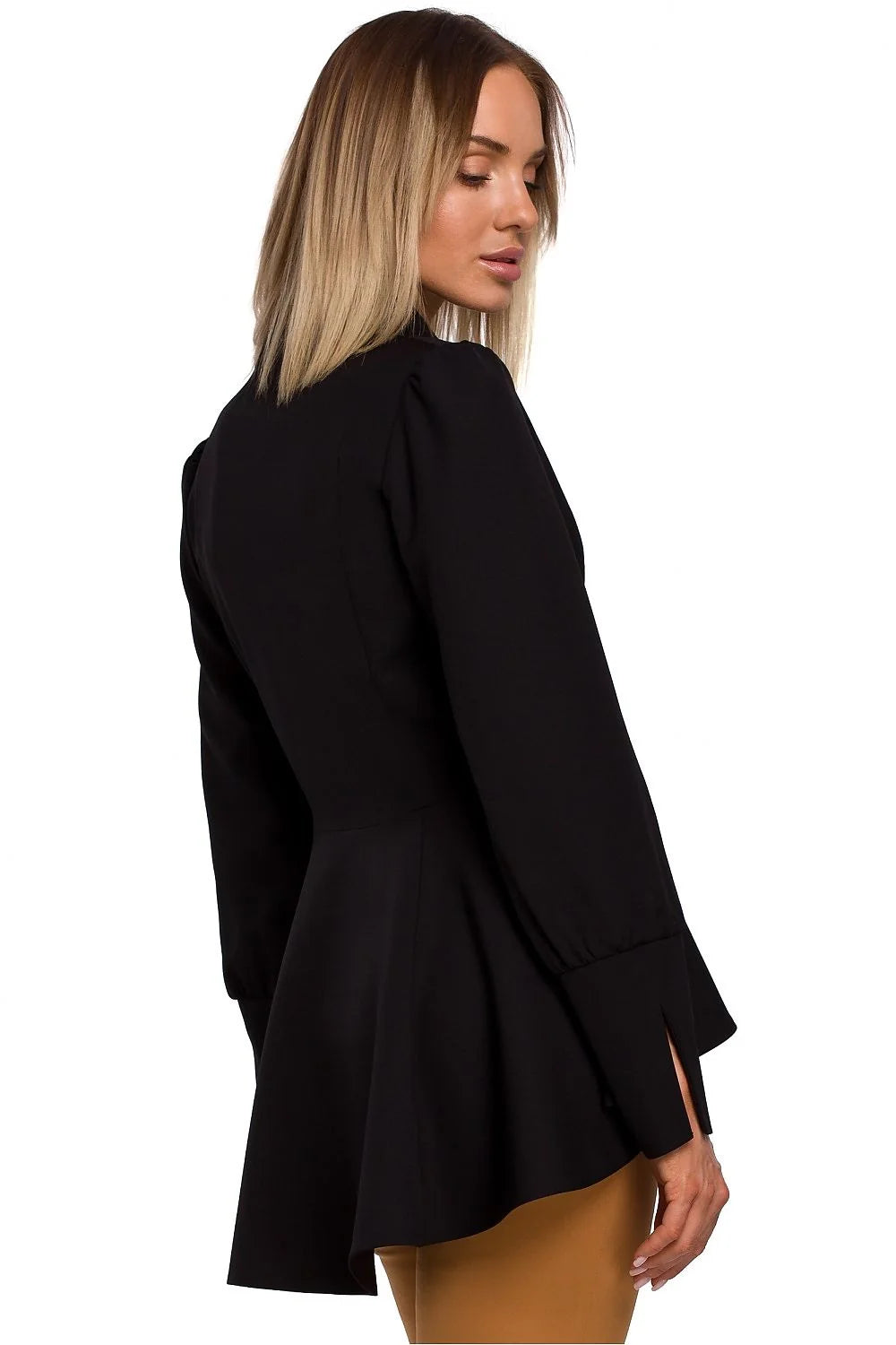 Blazer femme polyester élasthanne chic élégant noir peplum manches longues ajusté professionnel soirée