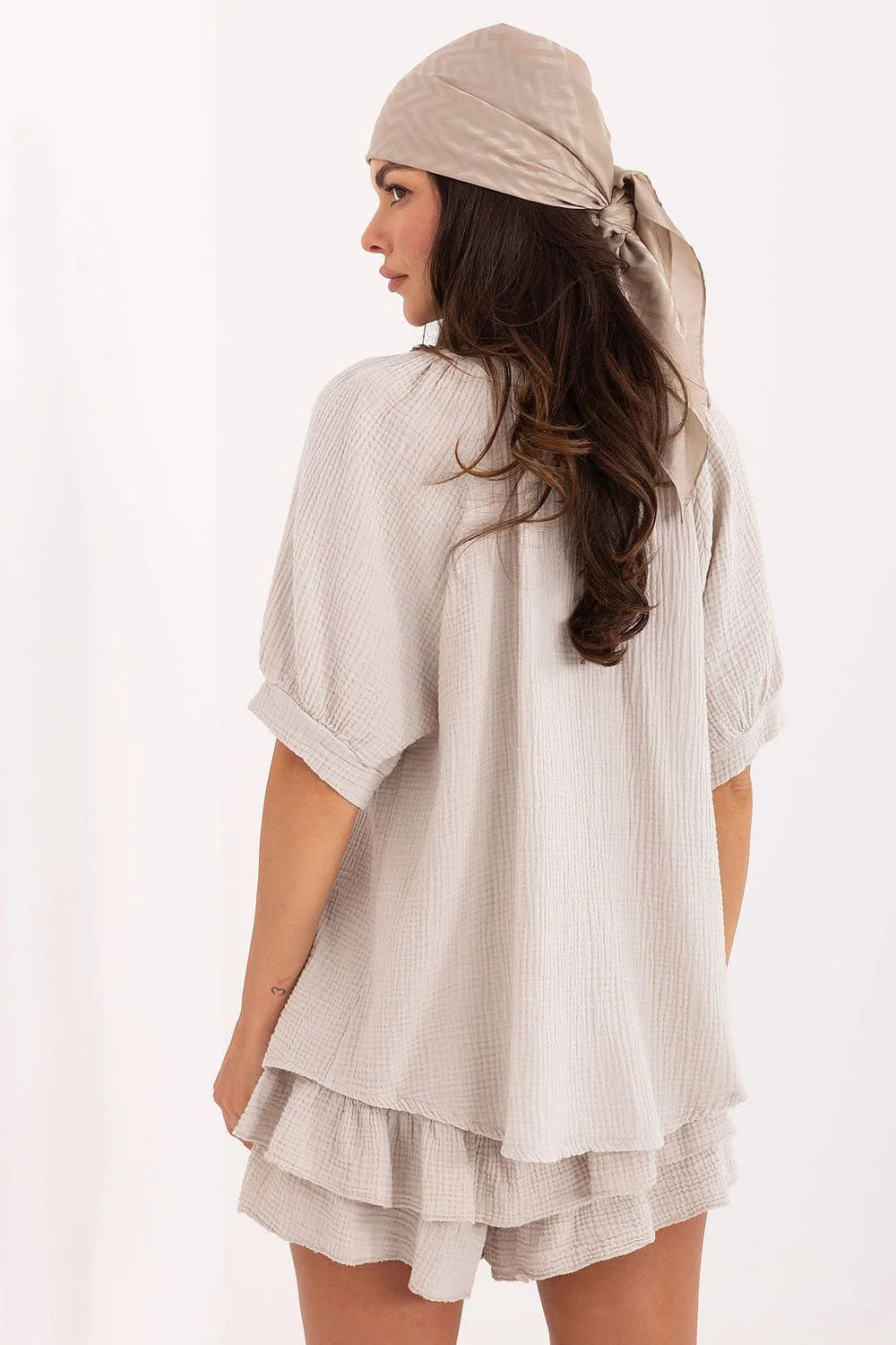 Ensemble Och Bella pour femme : Crop top, cardigan et jupe en mousseline de coton naturel, style décontracté et élégant, idéal pour l'été