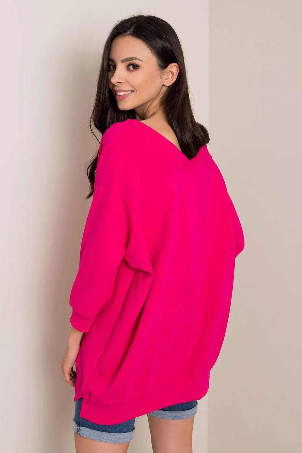 Sweatshirt Rue Paris ample manches longues encolure V couleur brun terre cuite doux respirant féminin