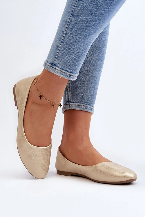Ballerines élégantes pour femmes dorées métalliques cuir synthétique semelle intérieure cuir naturel confortable tige basse 5.5 cm