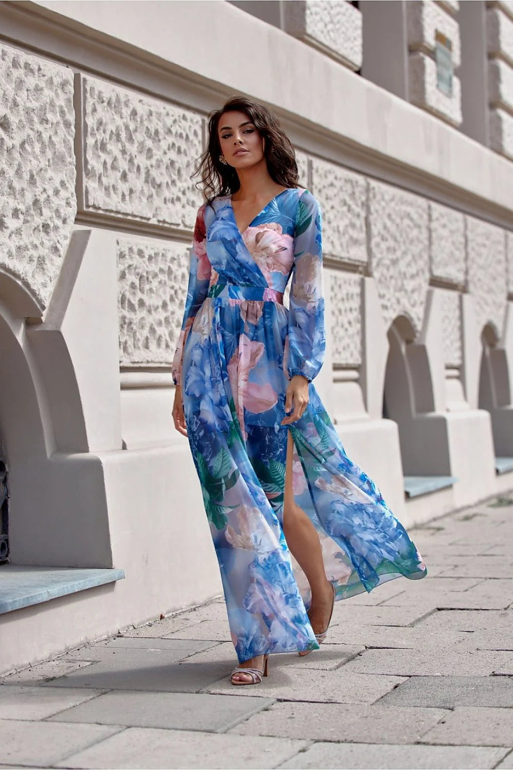 Robe longue Roco Fashion élégante mousseline motifs floraux longueur maxi coupe fluide taille ajustable femme