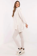 ensemble confortable femme tunique longue col roulé capuche oversize molletonnée écru fentes latérales leggings ajusté taille haute stretch