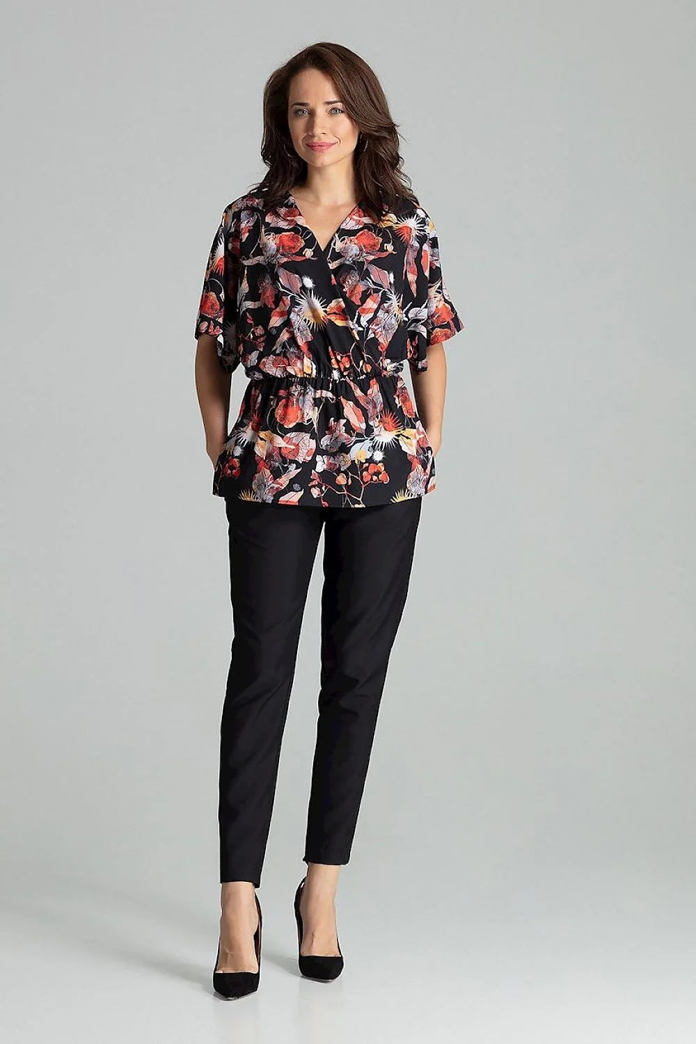 chemisier ample beige Lenitif manches kimono col V cachecoeur élégant tendance femme moderne fluide taille élastique fronces crêpe casualchic blousant