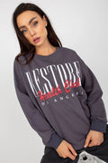 Sweatshirt femme coton imprimé urbain RESTORE Health Club OS ANGELES manches longues col rond côtelé couleur grise