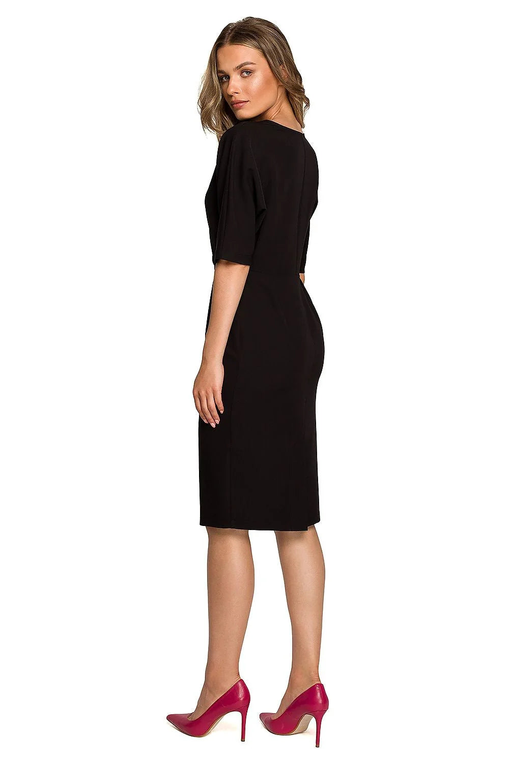 Robe de jour élégante ajustée manches chauve-souris longueur genoux vert émeraude polyester viscose elasthanne femme