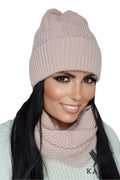 Bonnet et tour de cou en tricot pour femme, style classique, couleur rose pâle, matériau doux, hiver 2023