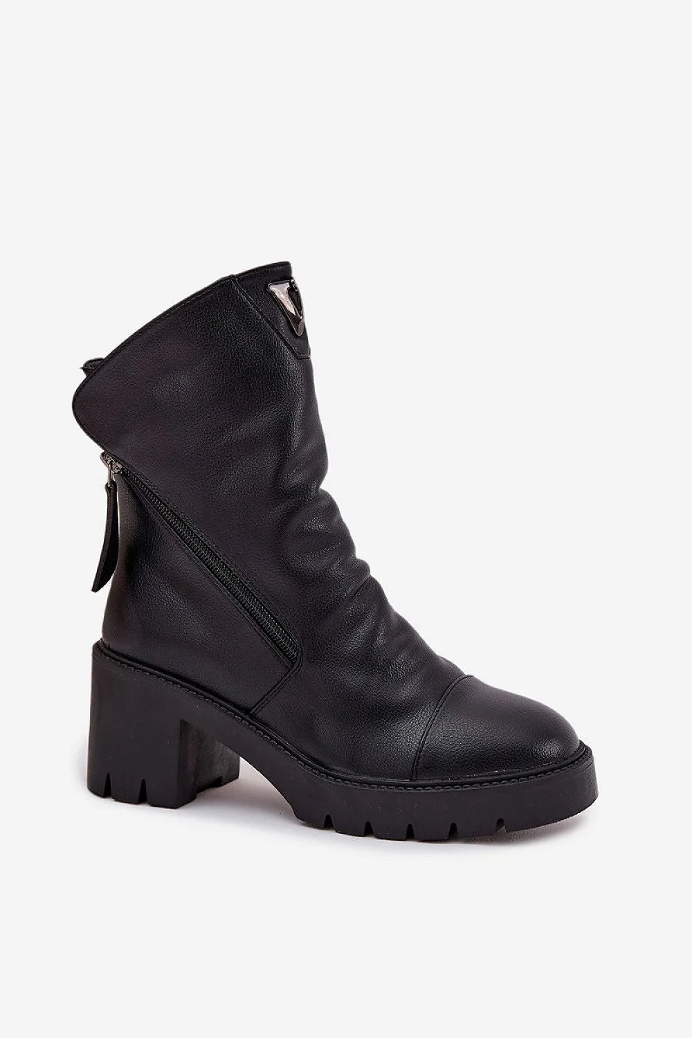 bottines femme Vinceza talon bloc massif cuir grainé noir semelle crantée plateforme antidérapante bout rond tige froncée double fermeture éclair