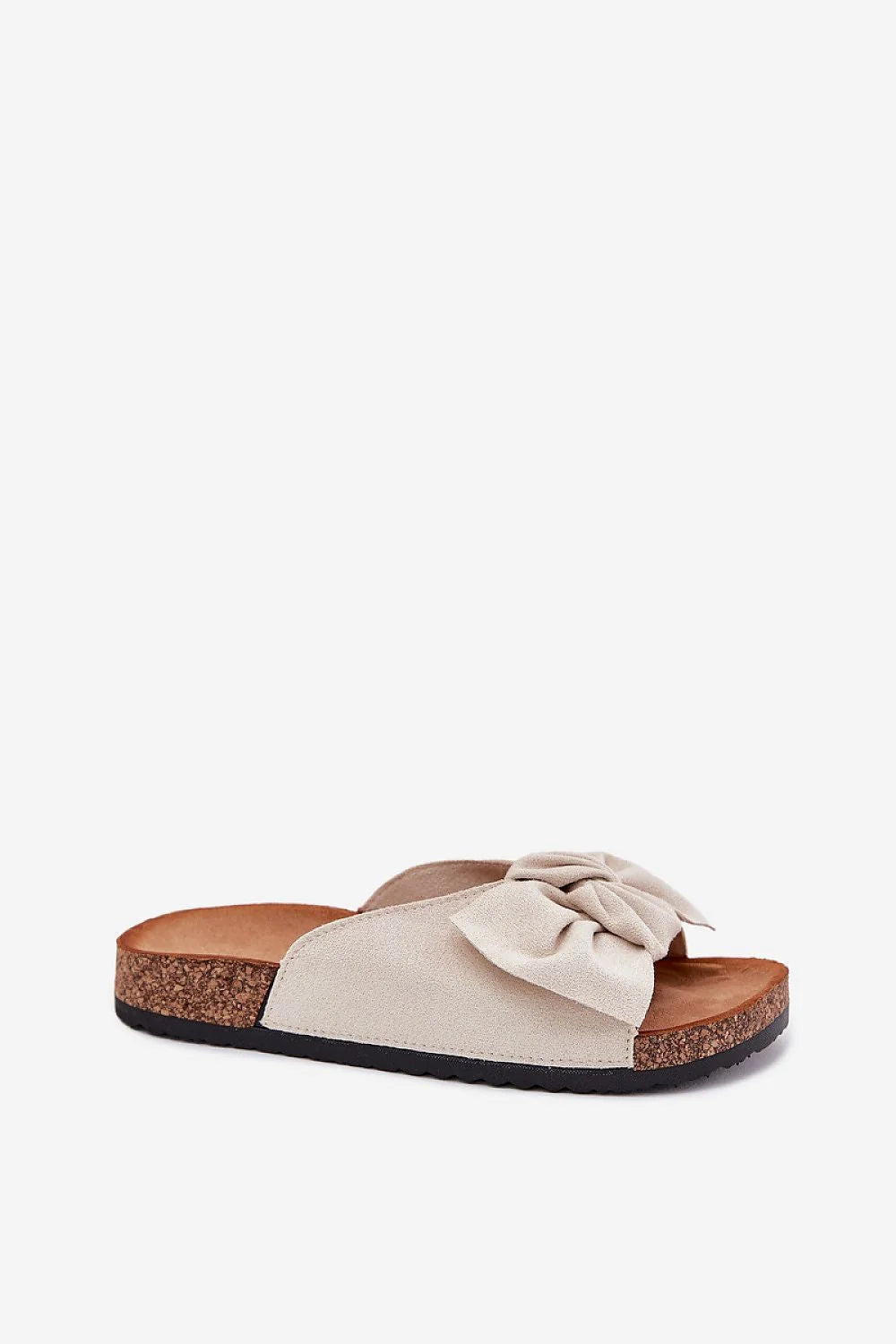 Sandales pour femmes en simili daim beige clair style estival nœud avant confort liège talon plat été