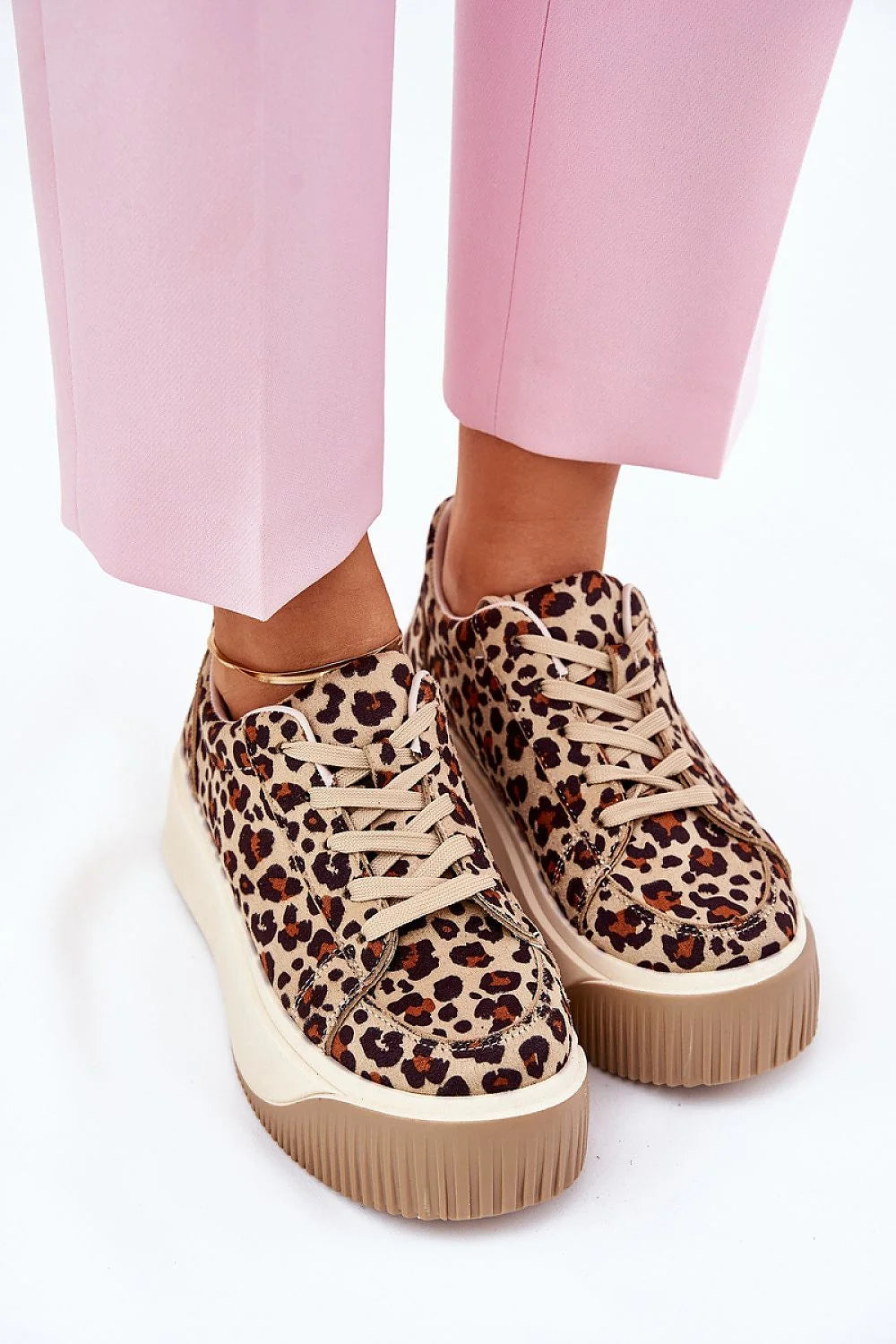 Chaussures de sport pour femmes en suédine écologique, plateforme 5 cm, imprimé léopard, confort maximal, style audacieux