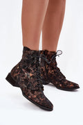 Bottines femme Maciejka cuir suédé naturel fermeture éclair latérale lacets bout pointu talon carré talon3cm tige13cm effet métallisé noircuivre marbré