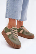 Chaussures de sport pour femmes modernes style casual olive beige cuir éco-friendly plateforme confortable amorti