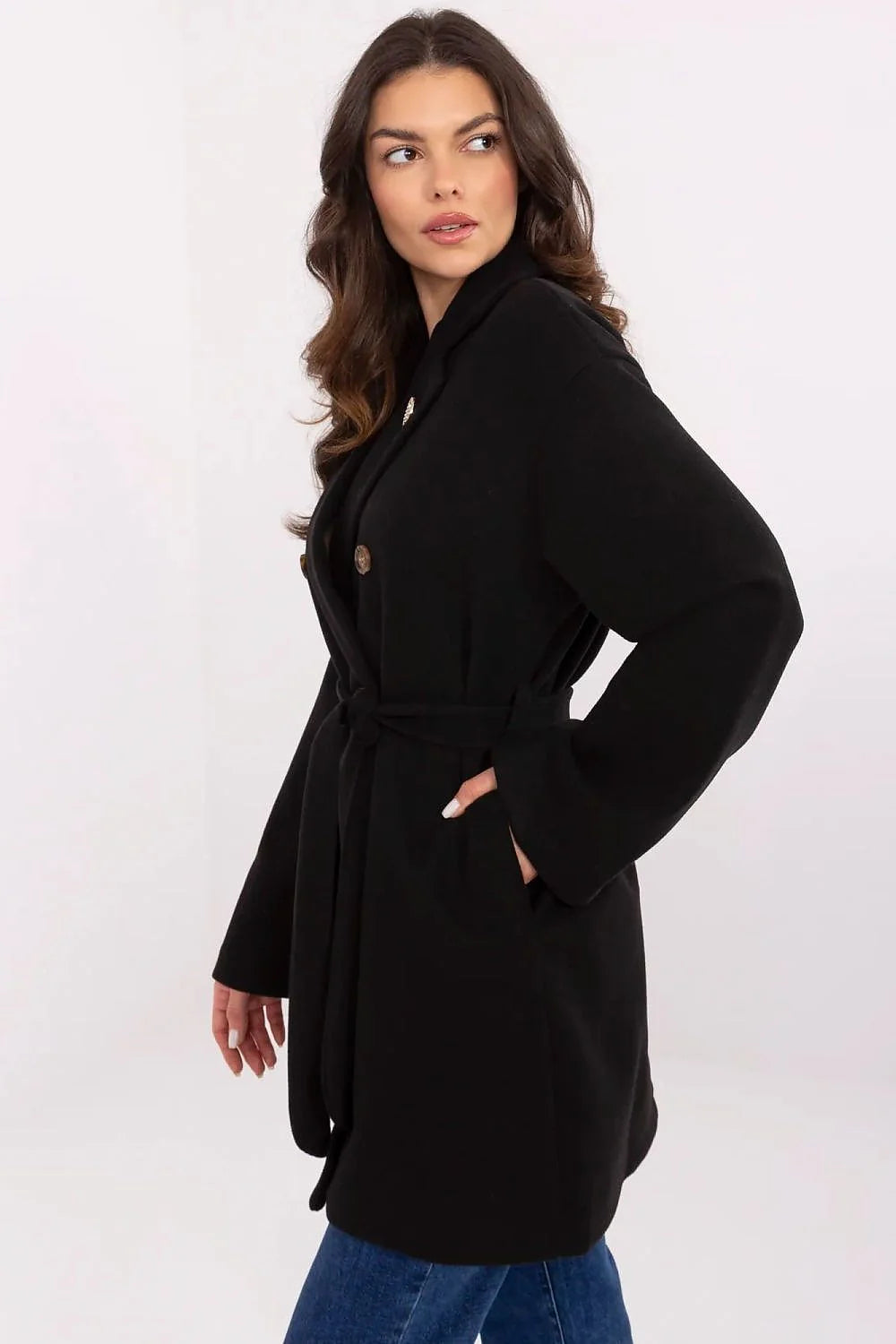Manteau Och Bella féminin élégant longueur courte design sophistiqué noir profond matériaux de qualité femme