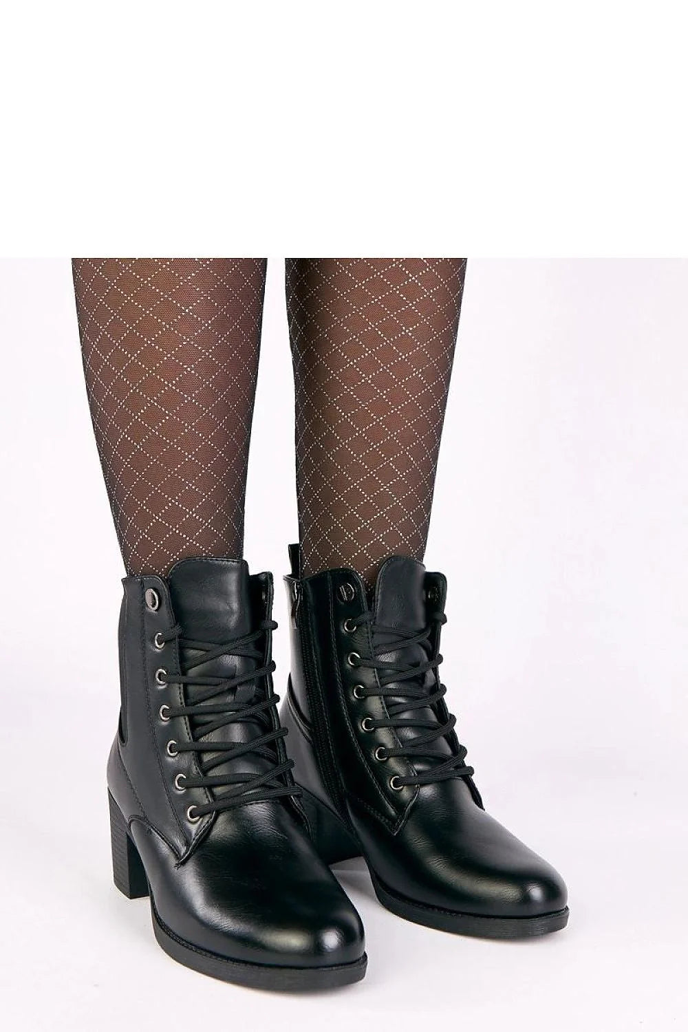bottines cuir écologique noir bout rond lacets oeillets métalliques talon bloc stable 6cm tige 13cm zip intérieur doublure douce chaude