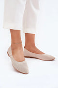 Ballerines pour femme en maille tissée, style épuré, beige, semelle plate, confort tout le jour, look moderne, taille 36