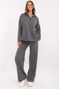 Ensemble Lakerta pour femme, survêtement élégant et confortable, coton élasthanne, coupe moderne, gris intemporel, taille haute, manches longues, col zippé, occasion quotidienne et décontractée