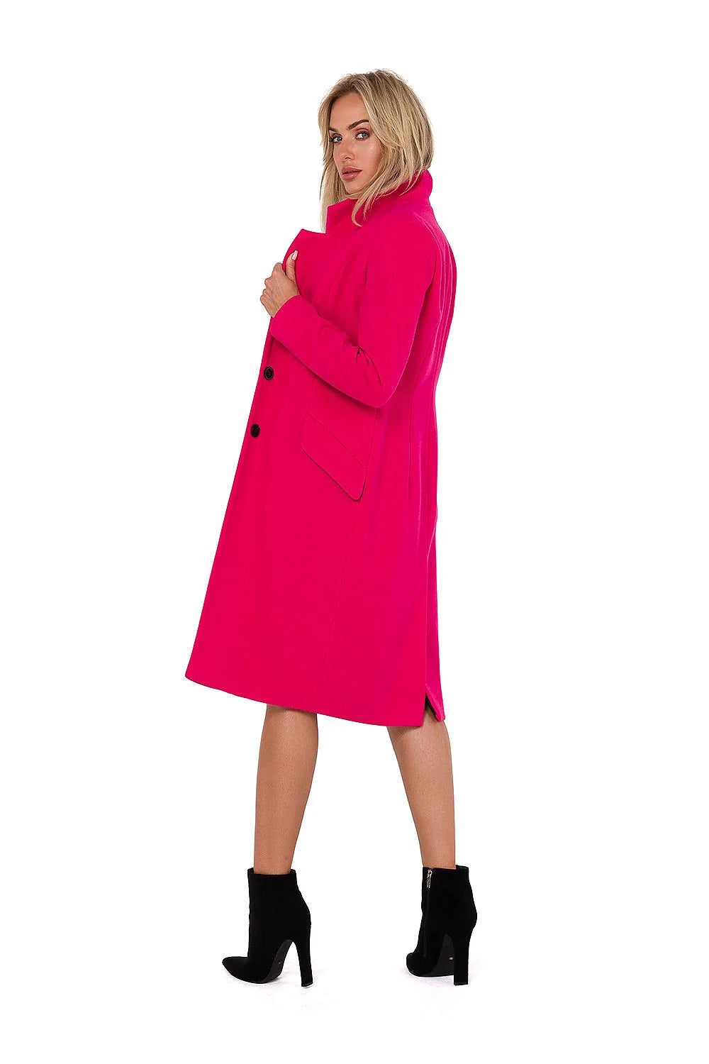 Manteau pour femmes élégant longue flanelle rose vif col matelassé polyester 100% Pologne taille ajustable
