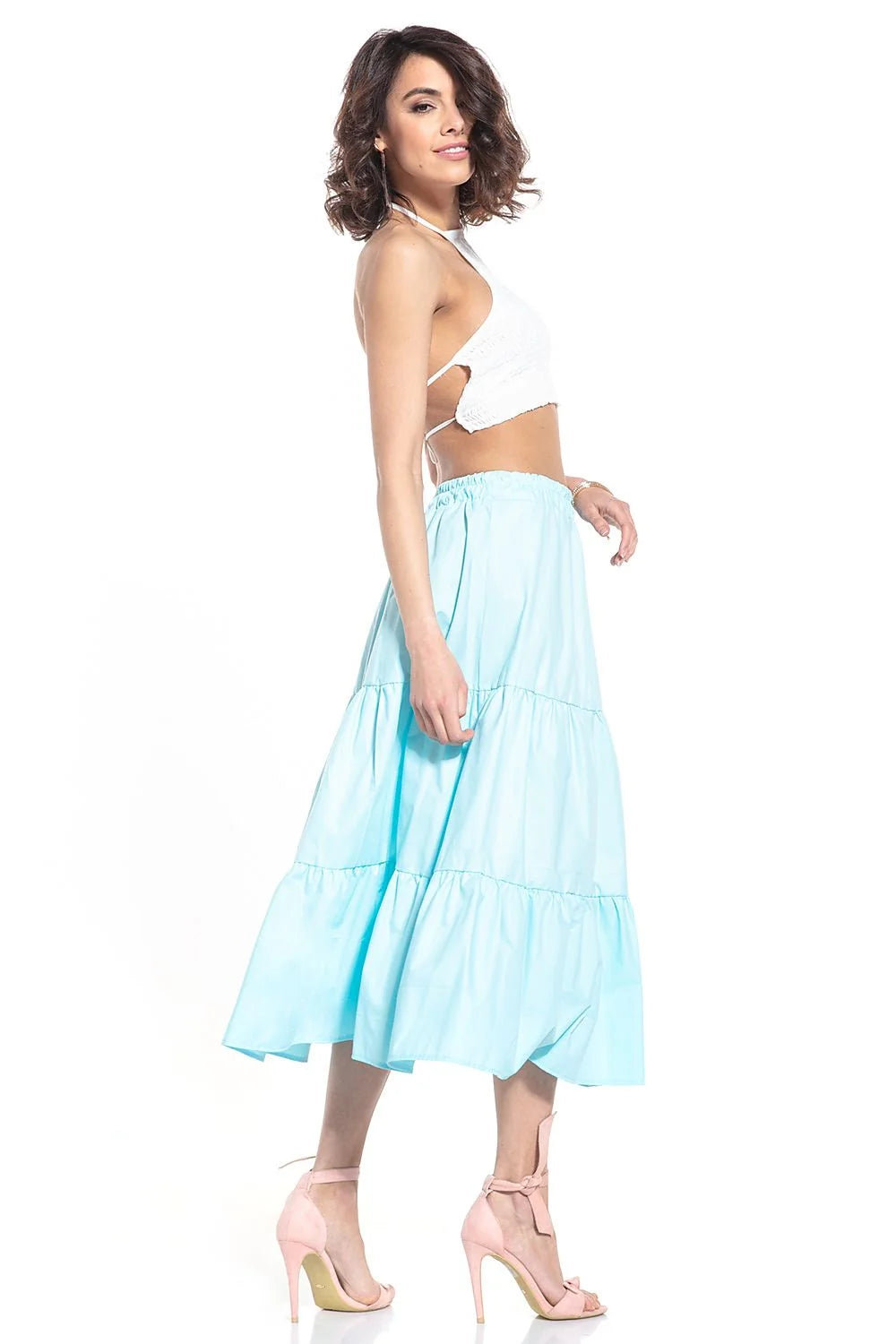 Jupe longue bohème chic en coton aéré avec volants multiples pour femme élégante et moderne