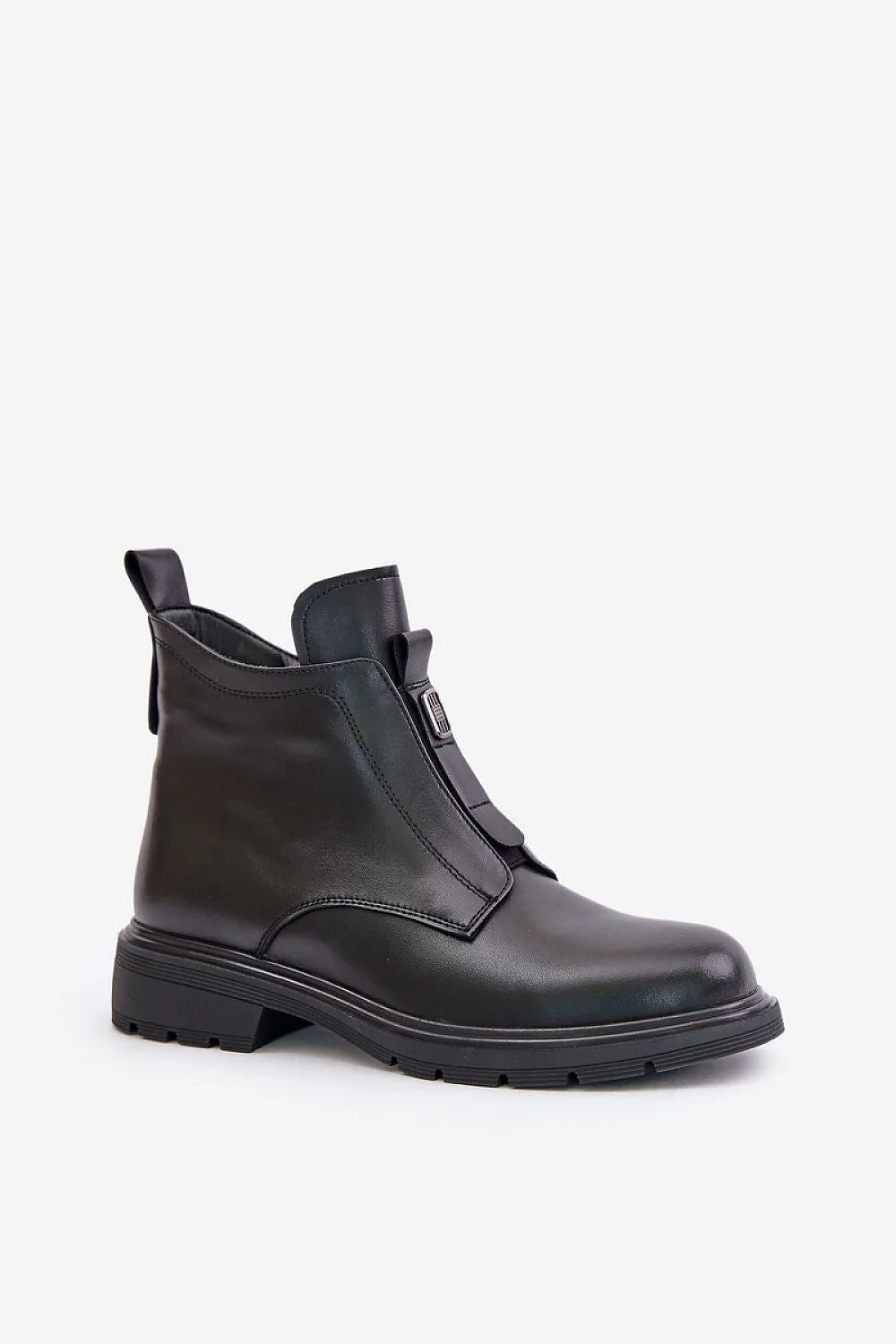 Bottes à talon plat en cuir naturel pour femme, style moderne et épuré, couleur noire, fermeture éclair latérale, occasion quotidienne, automne-hiver