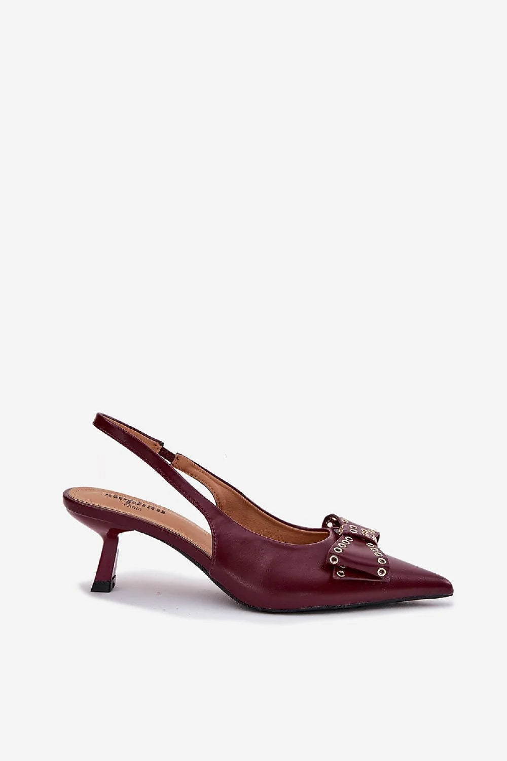 Escarpins à talons stiletto en simili cuir bordeaux, nœud doré, slingback, occasion spéciale, femmes élégance, confort, soirée, cérémonie, mode