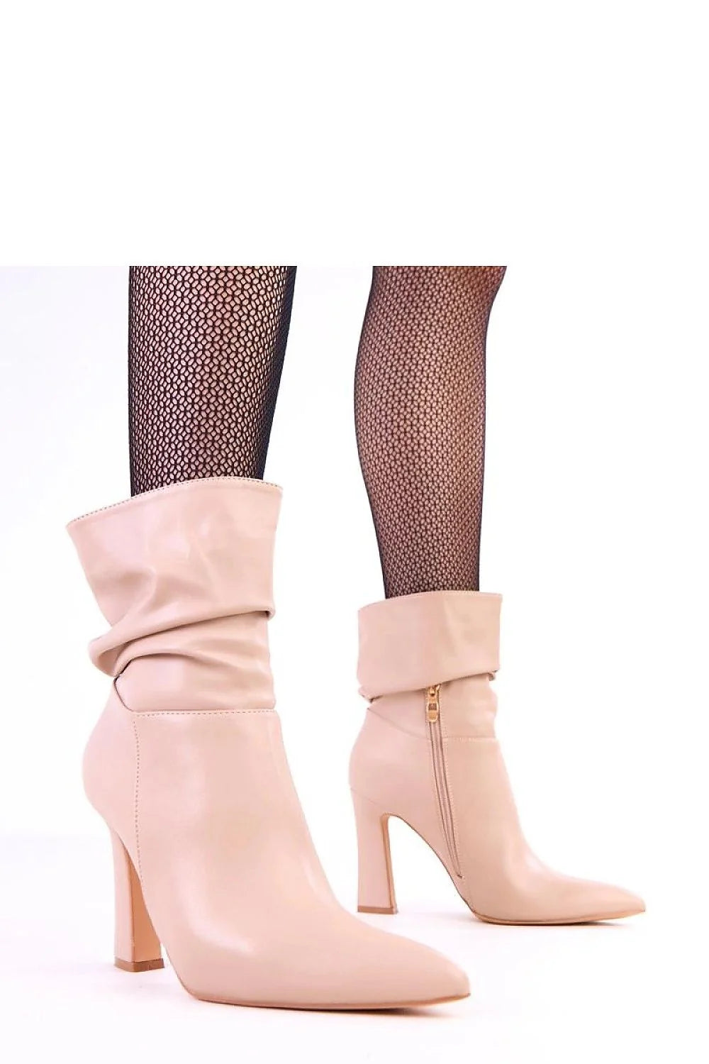 bottines femme cheville pointu similicuir nude poudré effetfroissé tige14cm fermetureéclairlatérale talonbloc élancé hauteur105mm semelleintérieuresimilicuir confortable polyvalente élégante