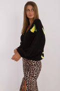 Cardigan femme style casual motif dos jaune vert manches longues col V noir Italy Moda