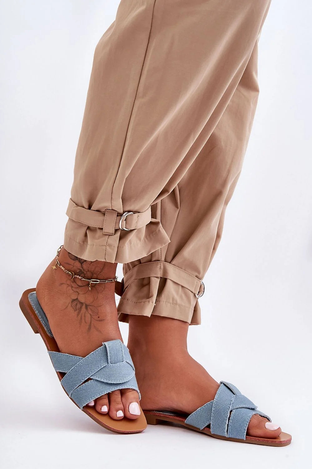 Sandales femmes été 2023 confortables style minimaliste denim bleu clair semelle plate tige respirante mariage casual