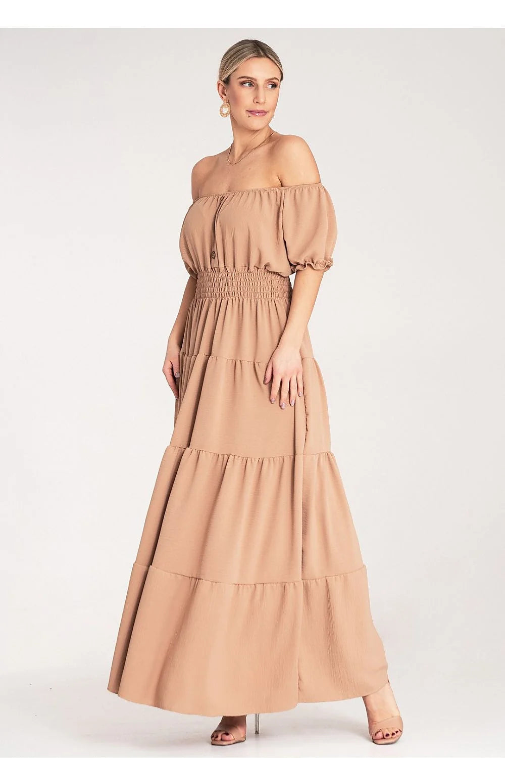 Robe de jour Figl boho-chic empire puffed sleeves elastic waist tiered skirt beige summer dress